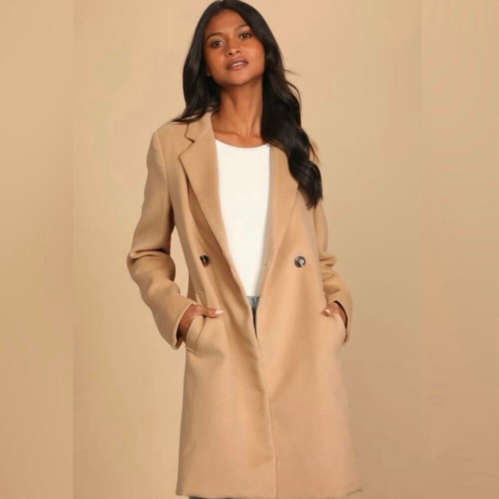 Lulus Harriet Long Double-Breasted Tan Coat